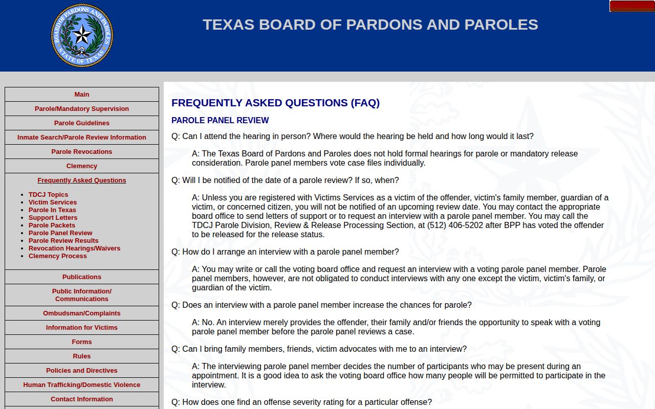 Texas Board of Pardons and Paroles explanation of file review without a formal hearing
