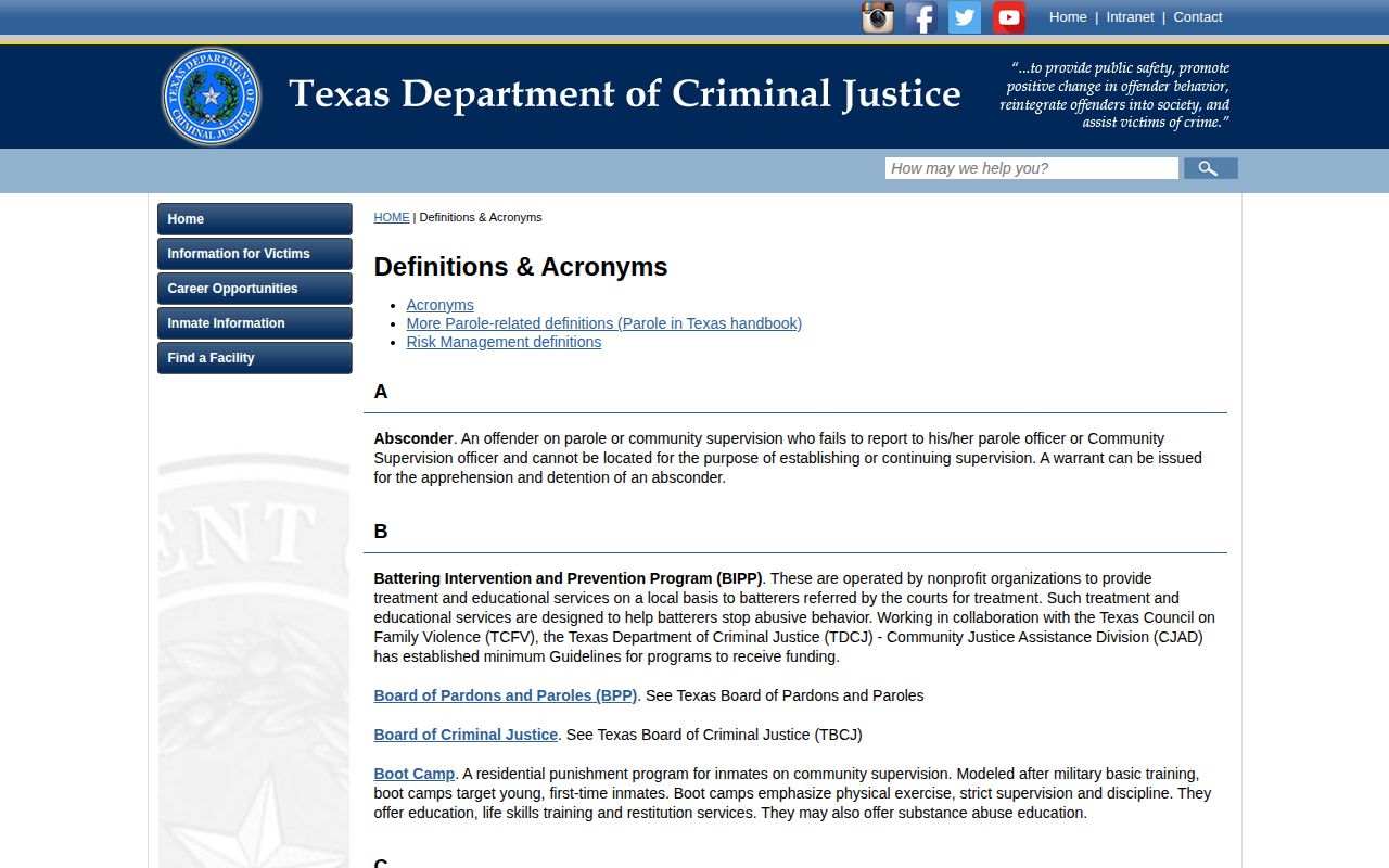 TDCJ definitions for Projected Release Date, good-conduct time, and discharge